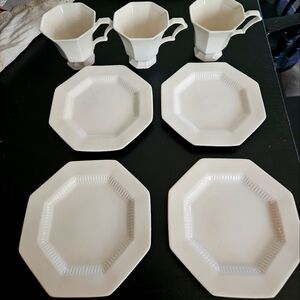 Vintage White Independence Ironstone Castleton Japan Nikko 3 Cups 4 Saucers Lot